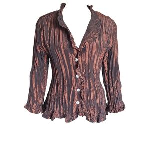 WHIMSIGOTH, Crinkle Button Up Shirt 3/4 Sleeve accordion, jewelry button…